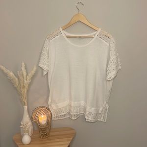 Madewell Short Sleeve Sweater Lace Blouse